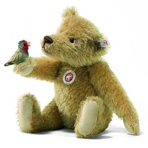 Steiff 037535 Teddybär Romance Mohair beige 32 cm mit Vogel